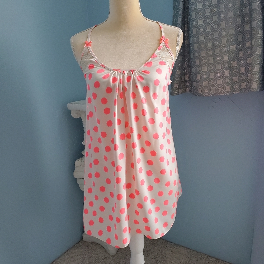 Betsey Johnson hot pink polka dot nighty A28